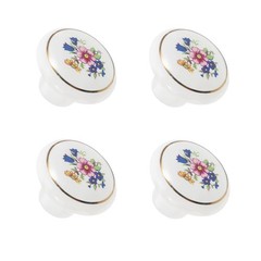 Eledabra Ceramic Hand Painted Drawer Knobs, Vintage Flower Flower-White