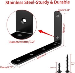 Durable Black Corner Braces, 5″ x 3″, 35lb Capacity – Pack of 4 for Shelving