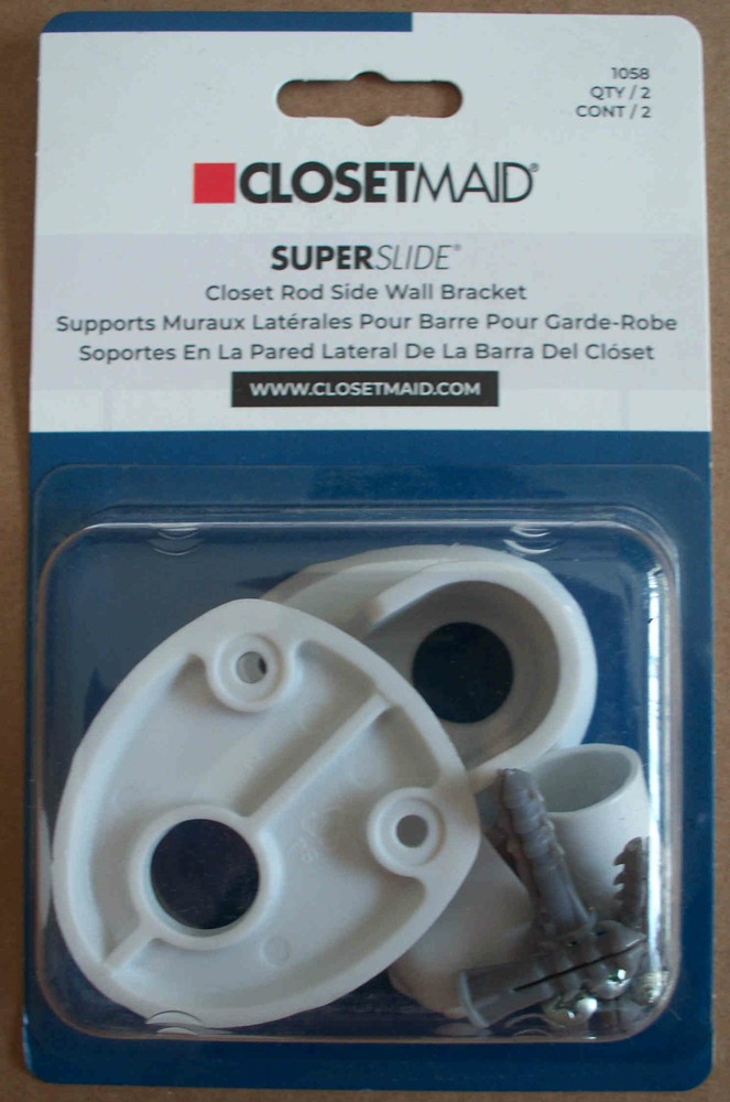 ClosetMaid SuperSlide #1058 Closet Rod Side Wall Brackets White-2 Pack-Combo 2+