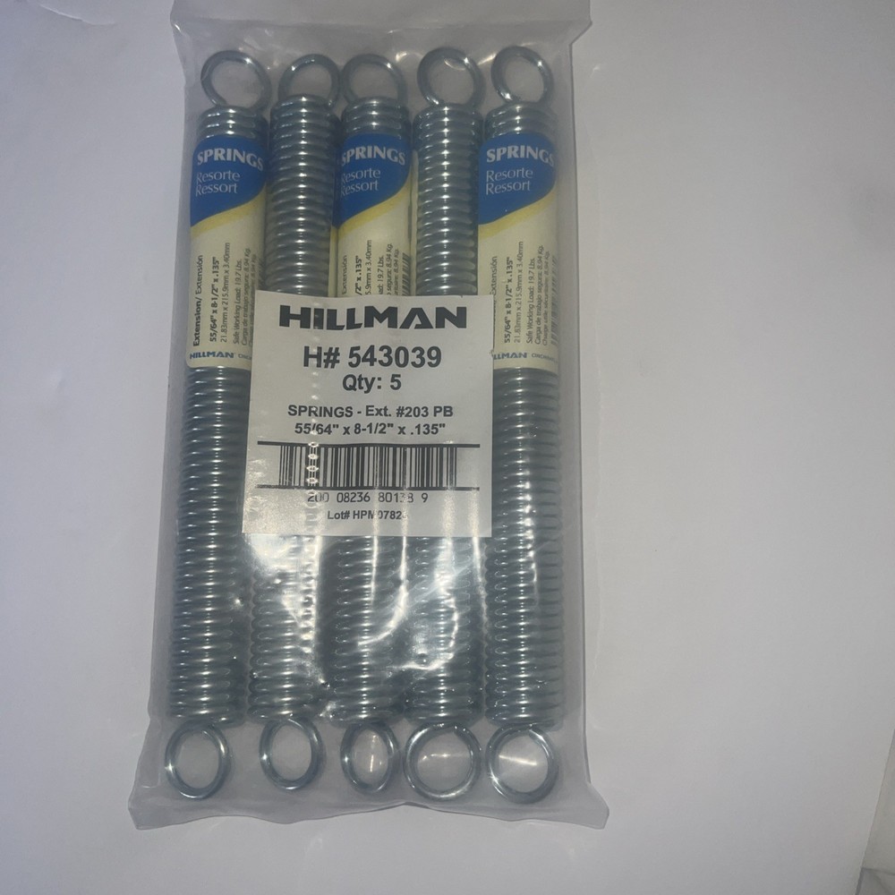 5-Pk Hillman 543039 55/64″ x 8-1/2″ x .135″ Zinc Plated Extension Spring (LT2A)