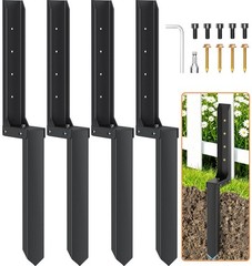 Fence Post Repair Kit, Heavy Duty Thickened Steel Fence Post Anchor Ground St…