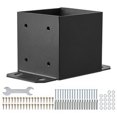 Carbon Steel 6×6 Post Base Kit — 4 Pcs, 5.6″x5.6″ Fit, Matte Black