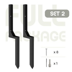 Heavy Duty Steel Fence Post Anchor Ground Spike for Repair Tilted Black – Set 2