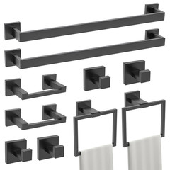 Turs 10-Piece Bathroom Hardware Accessories Set Matte Black Towel Bar Holder