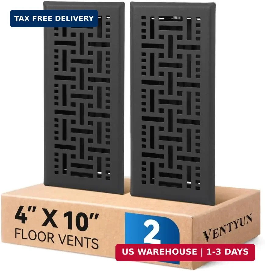Floor Register 4×10 Inches 2 Pack – Heavy Duty Walkable Steel Floor Vent Covers