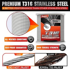 1100FT 1/8″ T316 Stainless Steel Deck Cable Railing Kit With Cutter & Gloves NEW