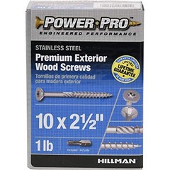 Power Pro Wood Screws, Exterior, Star Drive, Stainless Steel, #10 x 2.5-In.,