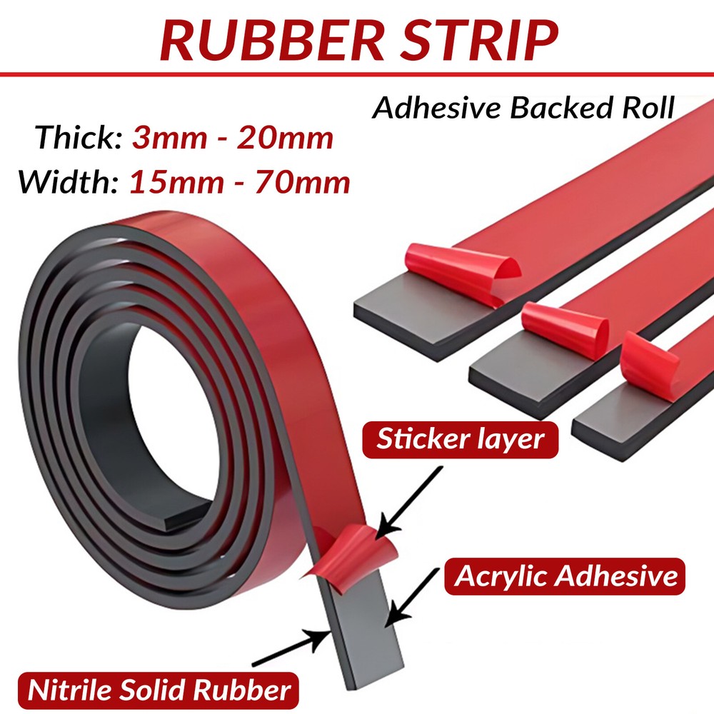 Rubber Strip – Adhesive Backed Roll – Various Widths, Thicknesses & Lengths