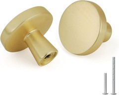 15Pack Gold Cabinet Knobs Brushed Brass Round Drawer Handles 1.27″/32mm Mushroom