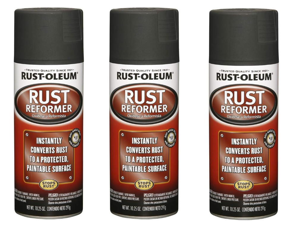 Automotive Flat Black Finish Rust Converter Rust Reformer Spray Coat 10 Oz 3 Pcs