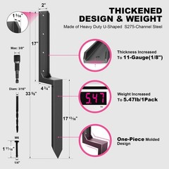 Fence Post Repair Kit – One-Piece Steel Anchor Stakes to Quick Fix Broken/Lea…