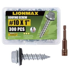 300-PCS Metal Roofing Screws #10 x 1 Inch Hex Head with EPDM Washers & Socket