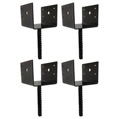 U Shaped 6×6 Deck Post Concrete Anchor Spike Fence Base, Black Powder Coated (4)