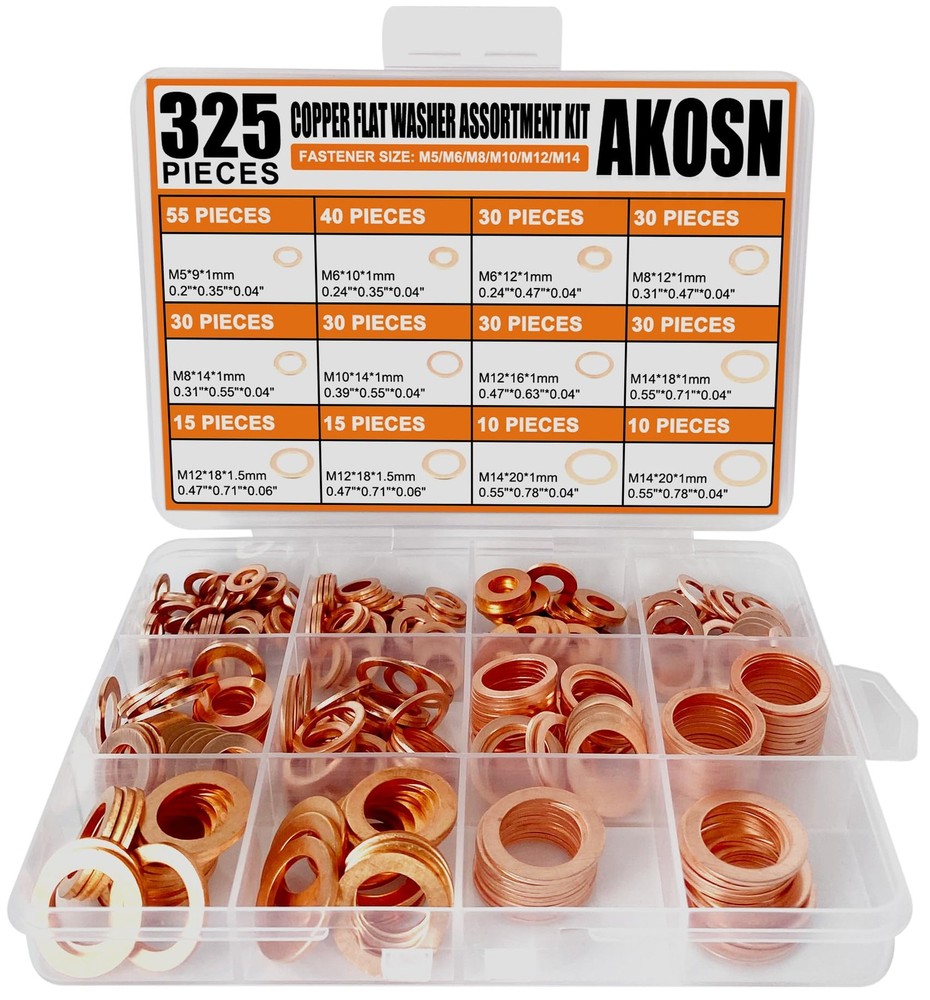 325 PCS, 10 Sizes, Premium Copper Metric Sealing Crush Copper_Washers_325Pcs