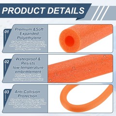 For 3pcs Foam Insulation Pipe 13/16″ ID 3.3FT 1.97″ OD Orange