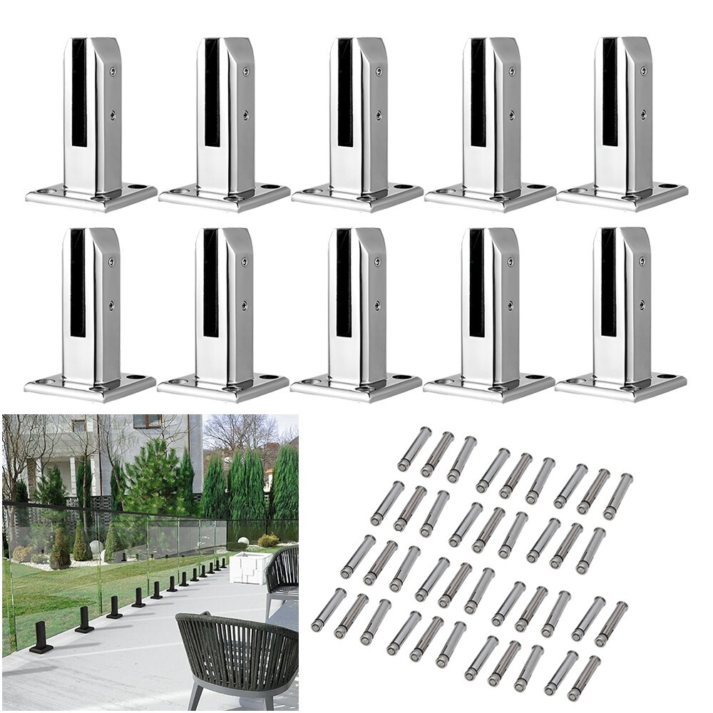 Floor Pool Fence Spigots Square Stairs Balcony 3/8″ Glass Balustrade Railing