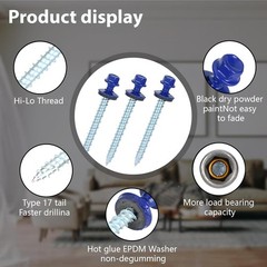 Metal Roofing Screws 10 x 2 inch, Blue Hex Head Sheet Roof 10X2”,