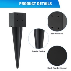 4 Pcs 16″ Fence Post Anchor Ground Spike| Black -Coated| 4″x4″