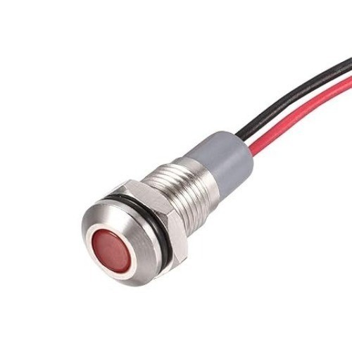 12V-24V AC/DC Waterproof Metal Shell Red LED Warning Light, 8mm Pan Color: Red