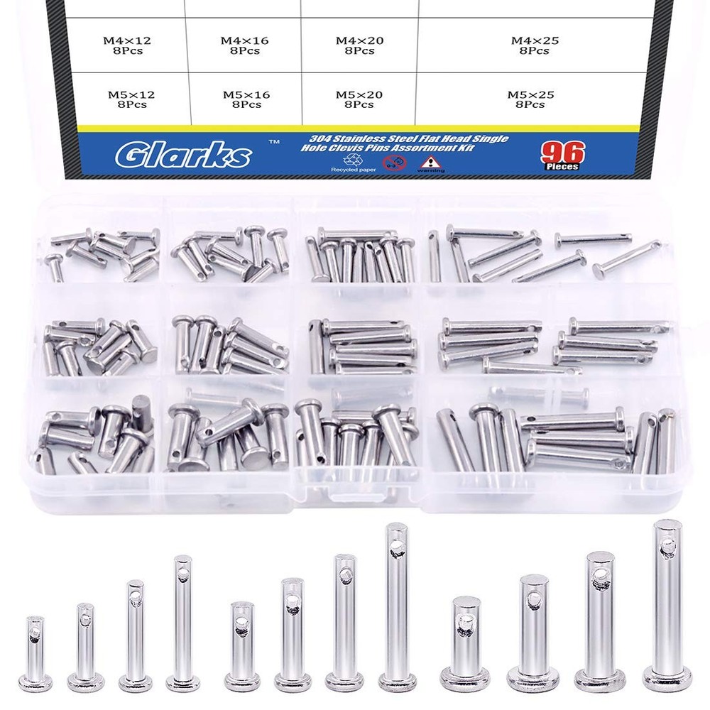 Glarks 96Pcs 12 Sizes 304 Stainless Steel Flat Head 3mm x 175mm, Silver