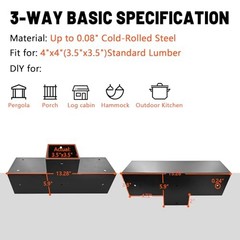 Pergola DIY Kit,2 Pcs 3-Way T-Angle Corner 4″x4″ 2pcs 3-way T-Shaped Bracets