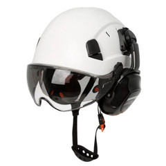Site safety helmet, built-in visor, glasses, earplugs, standard C