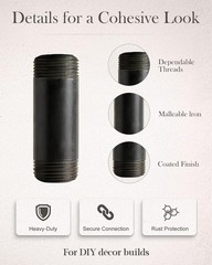 10 Pack 1/2 Inches x 2 Inches Black Malleable Steel Nipples Fitting, DIY Stea…
