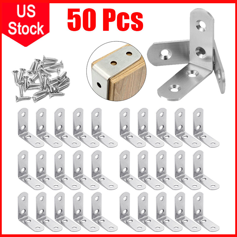 50Pcs 1.5″ L-Shaped Bracket Corner Braces w/Screws Angle Bracket Shelf Brackets