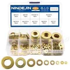NINDEJIN 315 Pieces Brass Washer Assortment 315Pcs Flat Washers, Gold