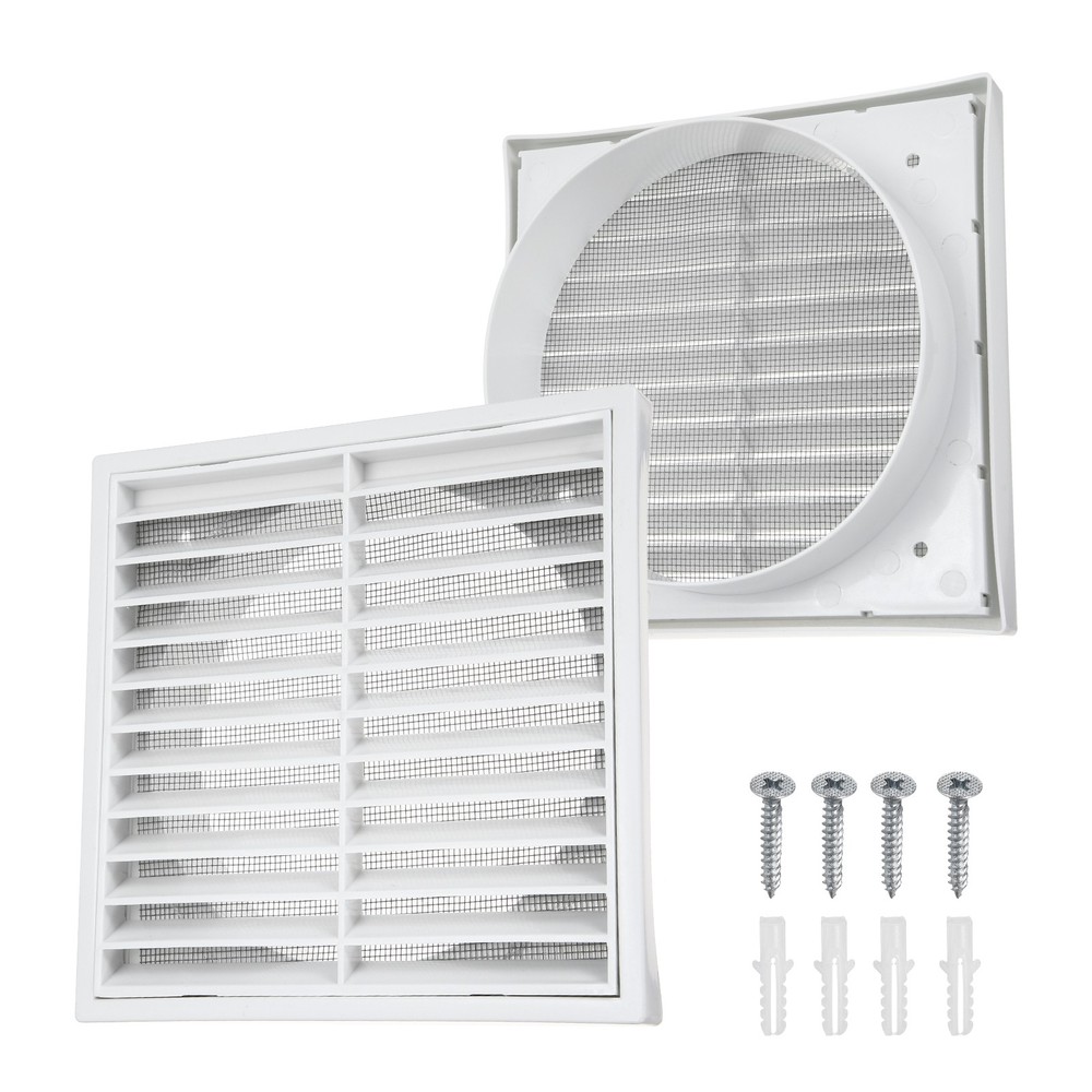 1Set Vent Cover with Built-in Screen Mesh (6″ OD) – Square Louver Air Wall Vent