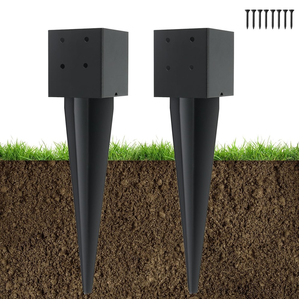 Ground Spike 4×4 Metal Fence Post Anchor Heavy Duty 16 Inch Black For Deck