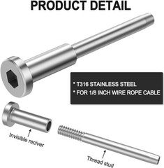 BLIKA 20 Pack 1/8″ Stainless Steel Invisible Receiver and Swage Stud End for 1/8