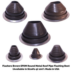 Flashers Brown EPDM Round Metal Roof Pipe Flashing Boot (Size#1-9) Made in USA