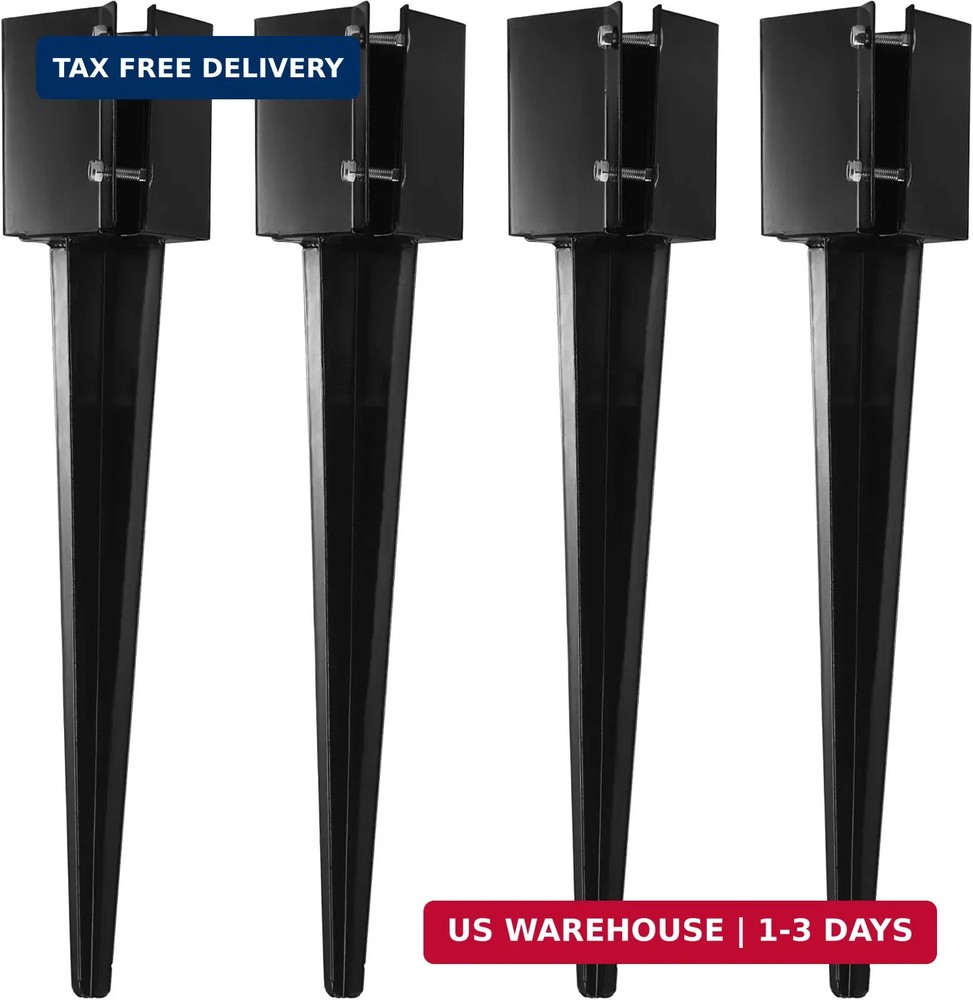 4 Pcs 36″ Heavy Duty 4×4 Fence Post Anchor Ground Spike Metal Black Powder Coate