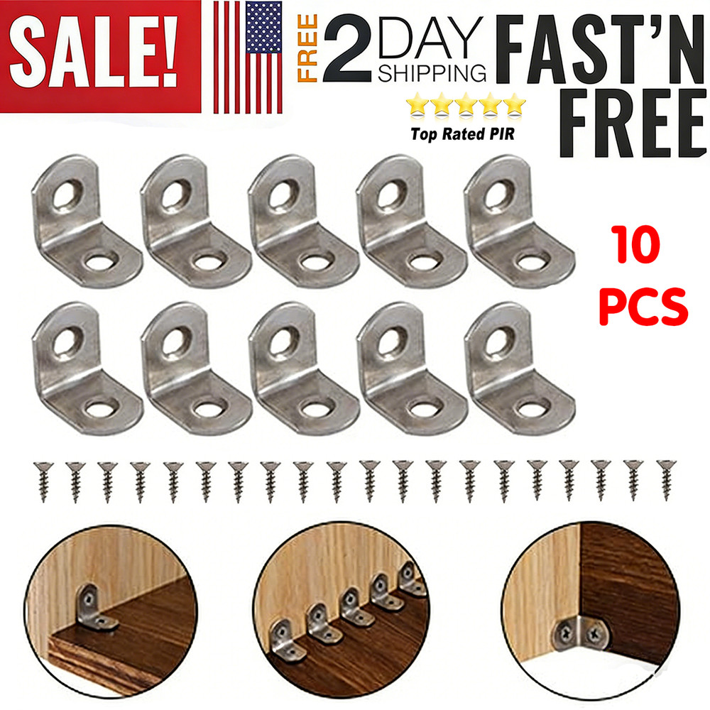 20x20mm L Bracket Corner Brace 10PCS Stainless Steel w/ 20 Screws for Shelves