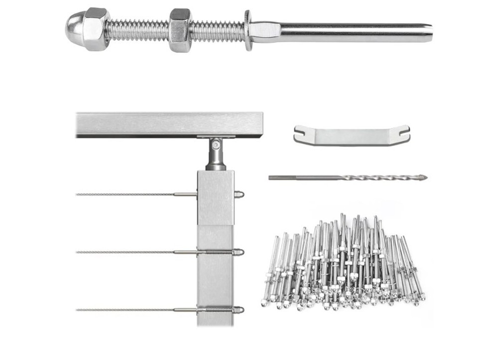 Muzata 100 Pack 1/8″ Cable Railing Hardware For 2″ Post, Silver