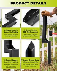 Fence Post Repair Kit – Heavy Duty Steel Fence Post Anchor for Leaning or Bro…