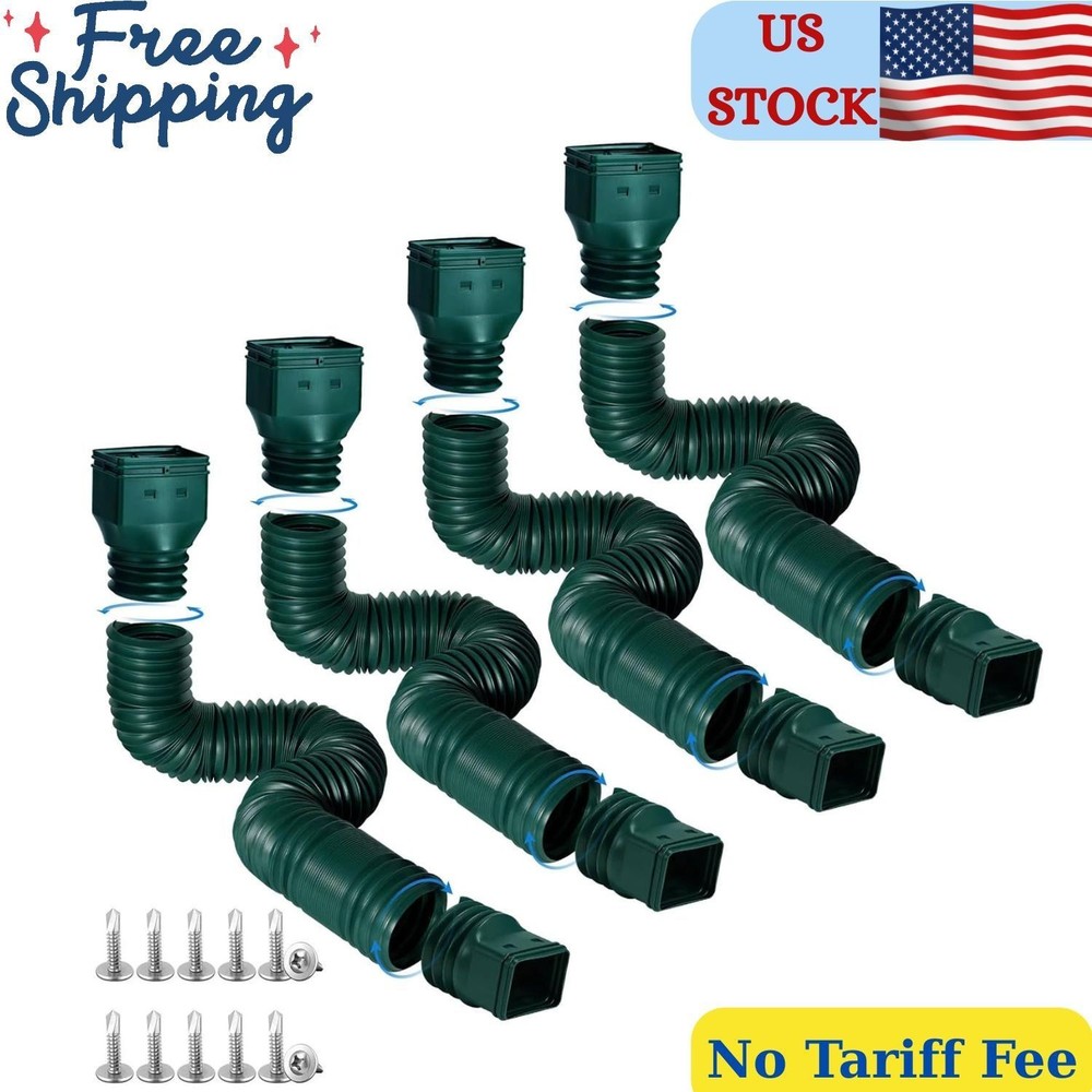 4 Pack Rain Gutter Downspout Extensions Flexible, Drain Downspout Extender