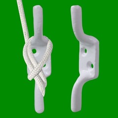 2x 100mm (4″) White Cast Iron Cleat Hook, Flag Pole Rope Halyard Washing Line