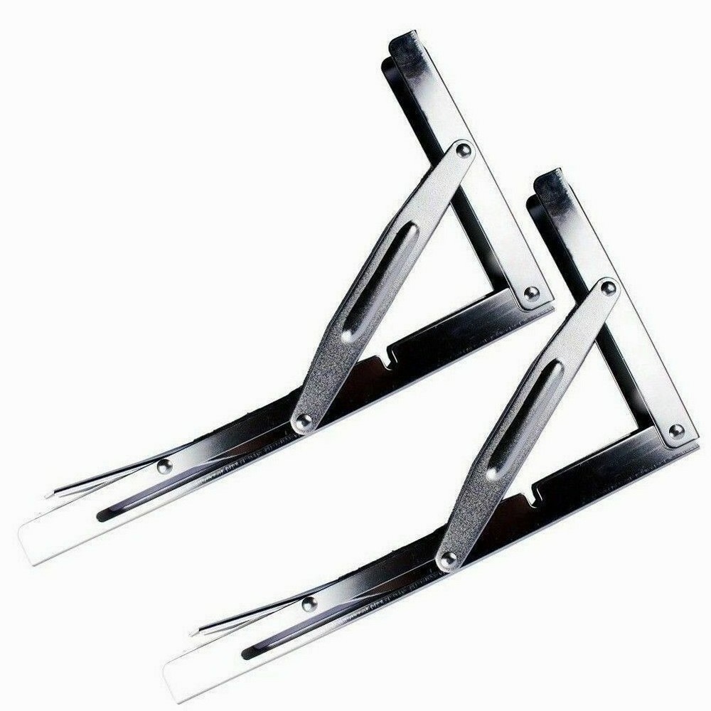 2Pcs Stainless Steel 12″ Folding Table Bracket Shelf Bench Max.Load Heavy Duty
