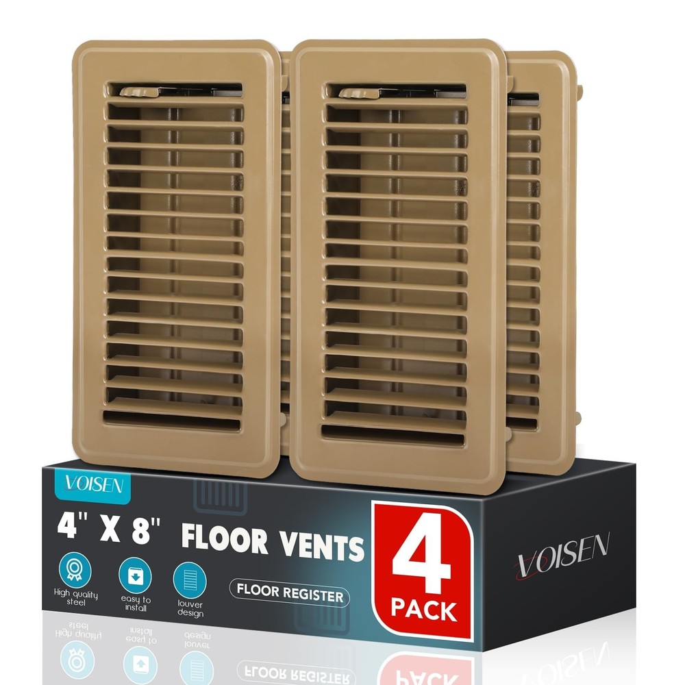 VOISEN Floor Register 4×8, 4 Pack Floor Vent Covers, Steel Adjustable Air Sup…