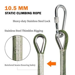 AOLEBA 10.5 mm Static Climbing Rope 10M(32ft) 20M(64ft) 32ft, Army Green