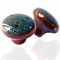 Perphin Vintage Blue Cabinet Knobs 10 Pack Glazed Small(33 Mm), 10