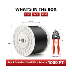 1000FT 1/8″ Black Stainless Steel Cable, 7×7 Strands Wire Rope Aircraft Cable…