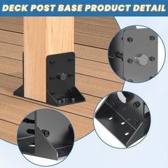 Black 6×6 Post Base Deck Railing Brackets Support Anchors Inner 5.6×5.6 2 PCS