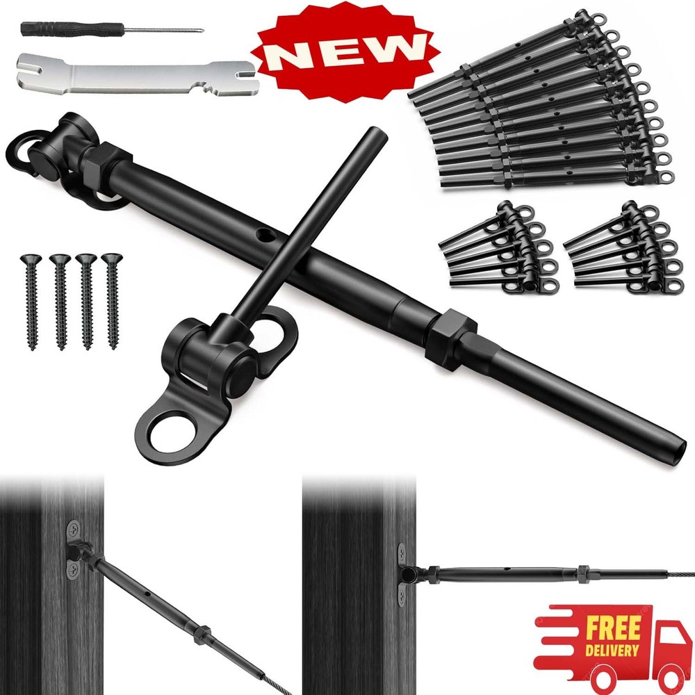 Kit de 10 pares de tensores de cable negro de 1/8″, herrajes ajustables de acero