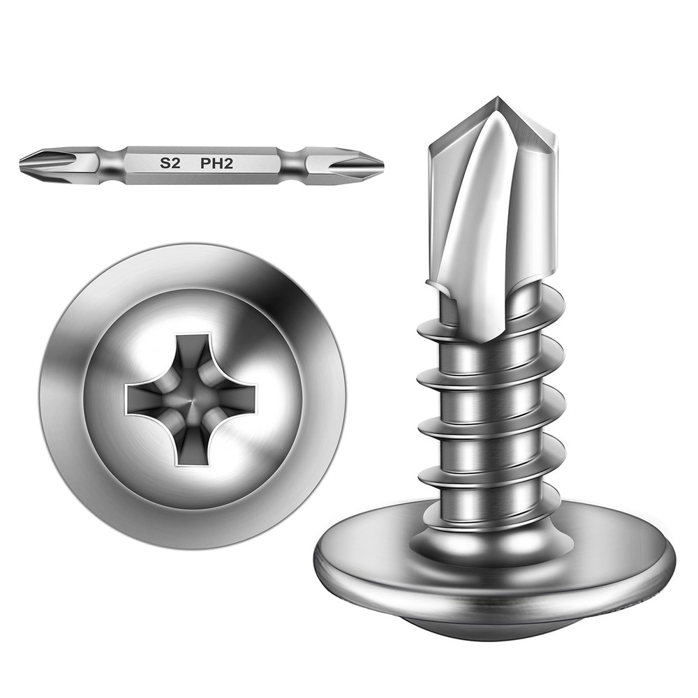 Mywish 300pcs #8×5/8 Self Tapping Screws for Metal, #8×5/8″ (300 pcs), Silver