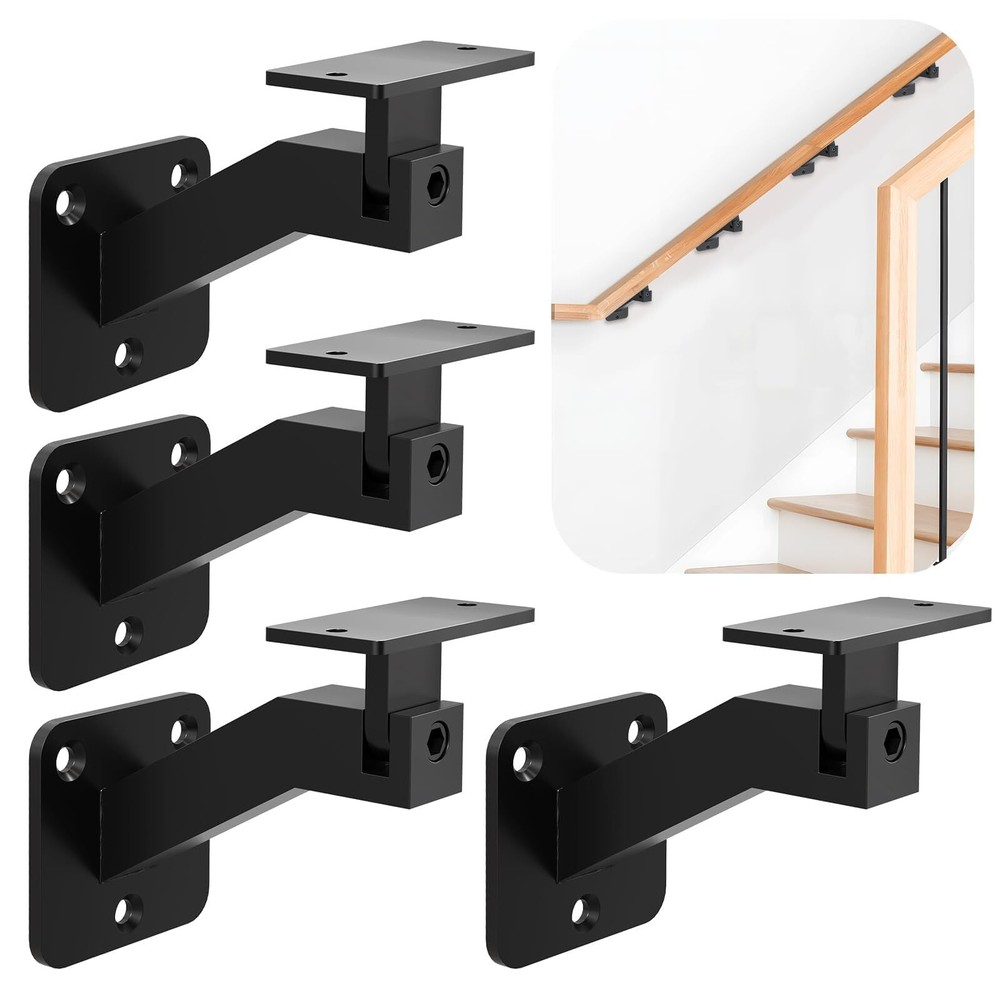 Adjustable Handrail Brackets for Indoor Stairs 4 Pack Black Stair Railing Bra…