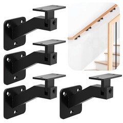 Adjustable Handrail Brackets for Indoor Stairs 4 Pack Black Stair Railing Bra…