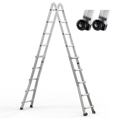 Telescoping Ladder A Frame, 17 FT Compact Aluminum Extension Ladder, Multi-Funct